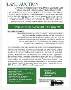 Herrmann - +/-80 Acres of Unimproved Baker Twp., Davison Co., SD Land