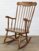 Traditional Windsor style wooden spindle back rocking chair, 56cm wide x 96cm tall