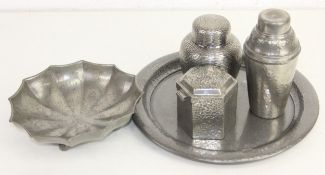 Five pieces of quality antique pewter to include Tudric tray 01213 [Liberty], Hutton dish and ginger