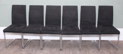 Set of six chrome dining chairs with black suede or faux suede upholstery, 96cm tall [6]