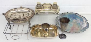 Various silver plate to include domed bacon warmer, desk stand and footed tray, 4.5kg net weight