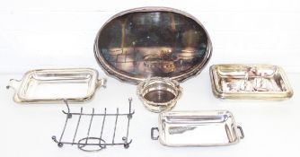 Qty of assorted antique and later silver plate and other items to inc entree dishes, serving tray,