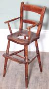 Antique oak or elm child's' high chair with space for commode, 32cm x 33cm x 83cm