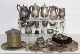 Quantity of silver plate to include trays, biscuit barrel, napkin rings, etc, 11.6kg gross weight