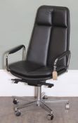 Black leather or faux leather high back adjustable swivel office chair, 60cm wide x 113cm tall