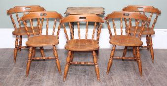 Set of five captains' style dining chairs and an early 20th century side table with barley twist