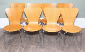 A set of eight retro style bentwood and chrome legged chairs, each 82cm tall [8]