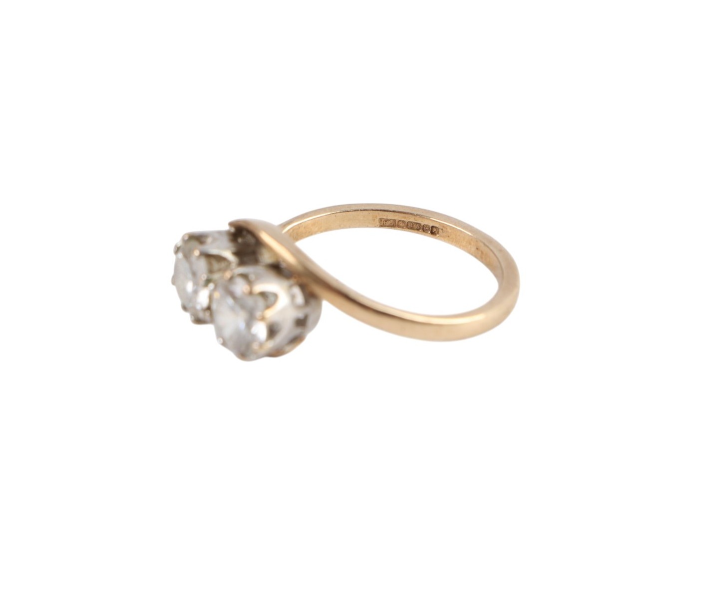 Large Rocks Uk A 9ct gold two-stone cross-over ring set with two large white stones ...
