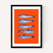 East End Prints East End Prints Sardines Orange by Alice Straker 30x40 Black Framed Art Print RRP Â£