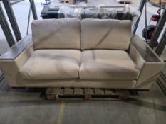 White 3 Seater Sofa with Walnut Wooden Arm Rest - CCG-STO-00528