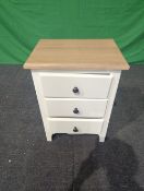 Roseland Furniture Celine Coconut White & Oak 3 Drawer Bedside Table RRP £145 - ROS-OUT-01352