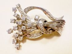 Brosche 750er Weissgold 15,2g ca. 4,5 ct natürlicher Diamanten in versch. Schliffen