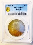 3 Mark 1914 Kaiserreich Bayern PCGS MS62