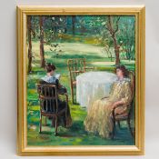 Brigitte HOLZER, Damen im Park (19)88, Öl auf Holz