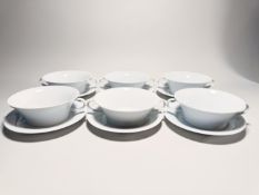 KPM Berlin Weiß 6 x Suppentasse mit Untertasse 18 cm