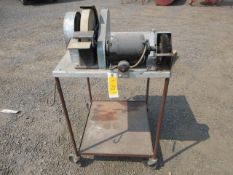 METAL TABLE W/ VISE, GRINDER, & WIRE WHEEL TABLE IS 24'' WIDE, 27'' DEEP, 38'' HIGH