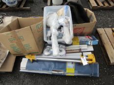 ASSORTED LIGHTING & CORDS, TRI-STAND, BLINDS, SUCTION CUPS, JUMPER CABLES & TIRE CHAINS