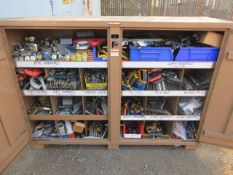 KNAACK 72'' X 20'' X 52'' STORAGE CABINET W/ RIDGID PIPE CUTTERS, MEASURING TOOLS, WRENCHES, SAWS &