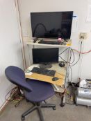 DESK W/CHAIR, COMPUTER MONITOR & TV