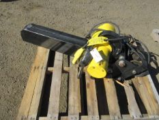 BUDGIT 3-TON ELECTRIC CHAIN HOIST W/ PENDANT CONTROL & I-BEAM TROLLEY