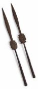 A pair of metal spear tips, possibly African, to t
