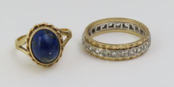 A 9ct gold ring set with a lapis lazuli in a rub o