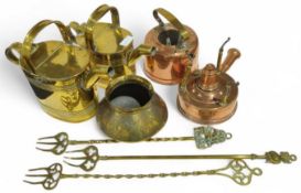 A collection of brass and copperware to include a