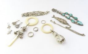 A collection of silver and white metal