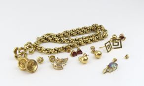 A collection of eight pairs of gold earrings, incl