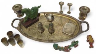 A green hardstone model of a horse with wooden base, al