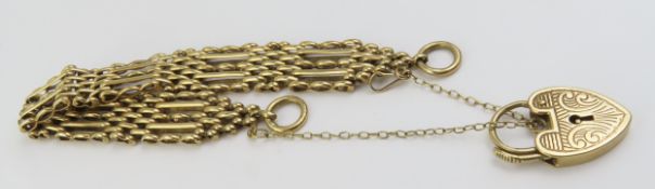 A 9ct gold five bar gate bracelet, with padlock cl