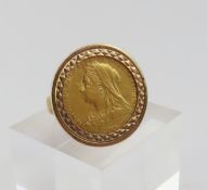 A 1900, Queen Victoria half sovereign in a 9ct gol
