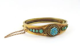 A 19th century unmarked yellow metal turquoise set