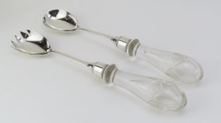 A pair of Victorian silver and glass serving spoon and fork