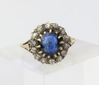 An unmarked white metal iolite, old cut diamond