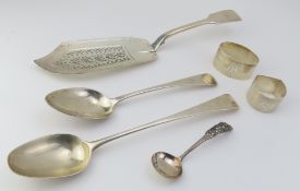 A collection of silver flatware along with two sil