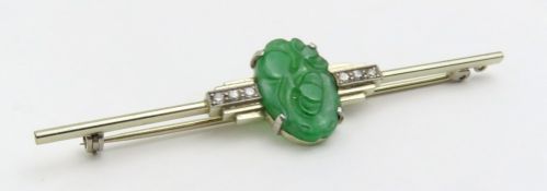 An Art Deco style jade and Swiss cut diamond bar