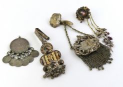 A silver plated chatelaine set with an oval clip e