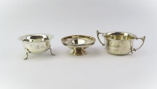 Three silver items, comprising a sweets dish on ci