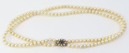 A double row cultured pearl necklace, the round pe