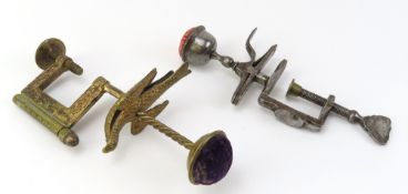 A Victorian sewing clamp with engraved floriate an