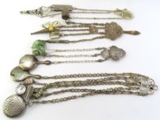 A silver plated chatelaine, the belt clip of open work design