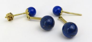 A pair of lapis lazuli drop earrings, the four rou