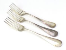 Three French Christofle table forks of silver plat