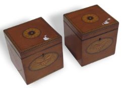 A pair of mahogany Georgian tea caddies, with inla