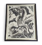 An unsigned contemporary monochrome wood block pri