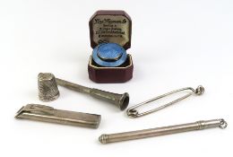 A silver and cornflower blue Guilloche enamel pend