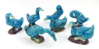 A group of seven miniature Chinese glazed blue duc