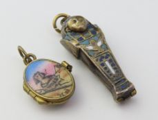 An Egyptian Revival sarcophagus hinged pendant set