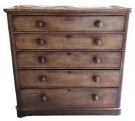 A mahogany chest of five long drawers of increasin